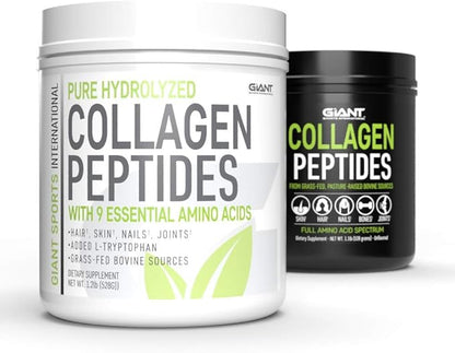 Giant Sports Collagen Peptide Powder - Hydrolyzed Complete All Essential Amino Acids with L-Tryptophan, Great for Skin, Hair, Nails, Bones, Joints - Grass Fed Pasture Raised Type 1 Type 3-1 LB