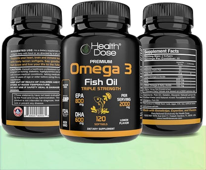 Omega 3 Fish Oil – Lemon-Flavored Softgels with EPA & DHA for Brain, Heart, and Wellness Support – Easy-to-Digest, No Fish Burps – 120 Softgels, Pack of 2