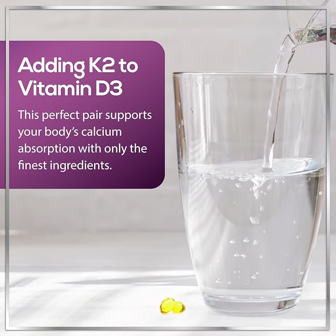 Vitamin D3 K2 - High Potency 5000iu D3 (125mcg) & 100mcg K2 (MK7) for Calcium Absorption, Bone, Teeth, Heart & Immune Support, Easy to Swallow D & K Complex, Non-GMO & Gluten Free - 240 Softgels