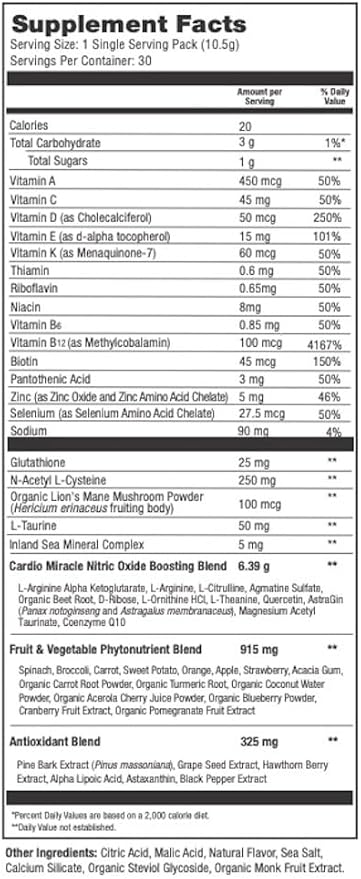 The Complete Nitric Oxide Solution - Nutritional Heart Healthy L-Arginine and Organic Beetroot Drink Mix, 30-Pak Single-Serving Pouch