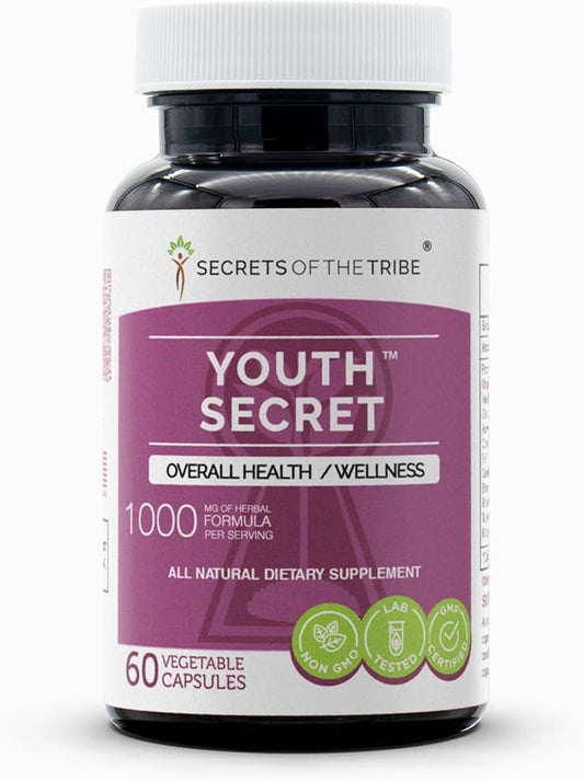 Youth Secret 60 Capsules, 1000 mg, Hawthorn, Ginkgo, Ashwagandha, Cordyceps, Fo-Ti Root, Green Tea, Brahmi, Rosemary, Turmeric, Maqui Berry. Overall Health/Wellness (60 Capsules)