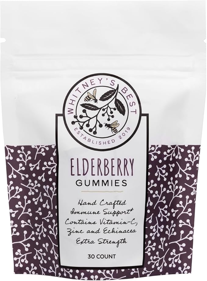 Whitney's Best Elderberry Gummies 30ct – Immune Support with Vitamin C, Zinc & Echinacea – for Adults & Kids, No Preservatives, Dyes or Gelatins, Vegan