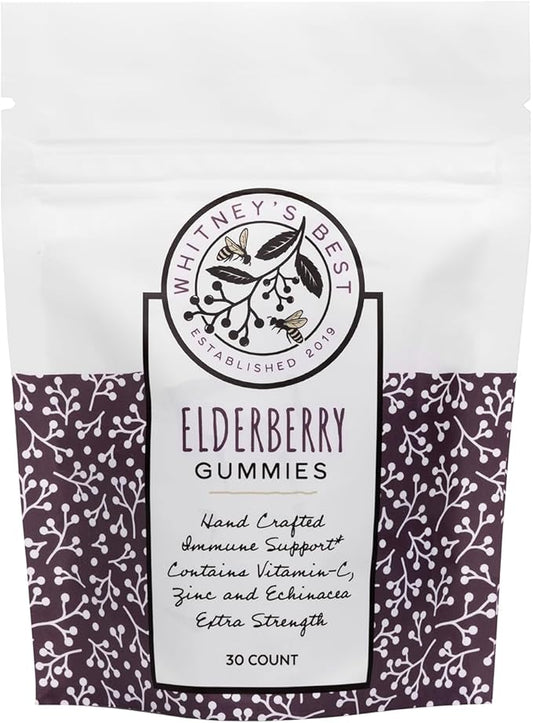 Whitney's Best Elderberry Gummies 30ct – Immune Support with Vitamin C, Zinc & Echinacea – for Adults & Kids, No Preservatives, Dyes or Gelatins, Vegan