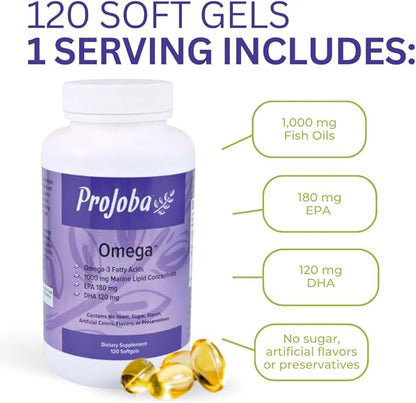Youngevity Projoba Omega™ - 1000 mg Omega-3 - High-Potency - 180 EPA & 120 DHA to Promote Brain and Heart Health -120 Softgels (Pack of 2)