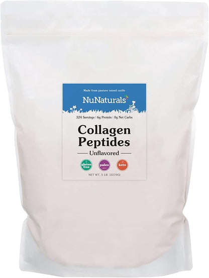 NuNaturals Collagen Peptides Powder (Type I, III), for Skin, Hair, Nail, and Joint Health, 5 lbs