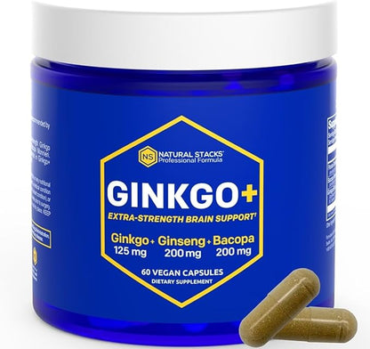 NATURAL STACKS Ginkgo Biloba + Dopamine Brain Food Bundle - Supports Focus & Mental Drive* - 120 Capsules