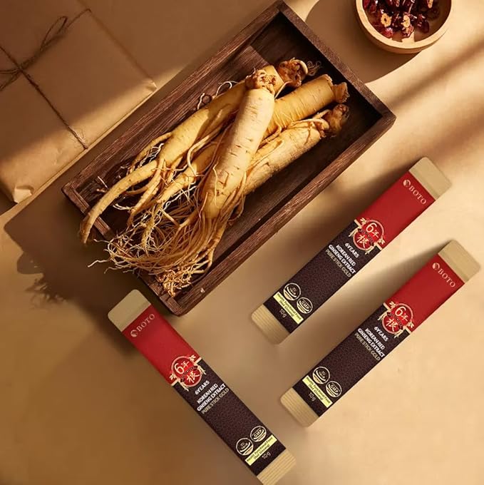 BOTO 6 Years Korean Red Ginseng Gold Extract Natural Energy Supplements Nitric Oxide Brain Natural Immune Support Liquid Portable Sticks 30 Sachet for 1 Month