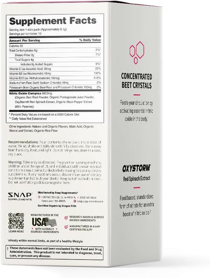 Snap Supplements USDA Organic Beet Root Powder, 3-in-1 Nitric Oxide Supplement, Support Healthy Blood Pressure and Blood Circulation, 250g (10 Stick Packs, Original Berry)