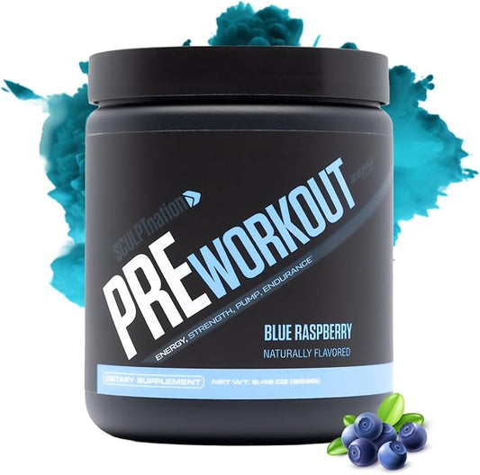 Sculpt Nation by V Shred PreWorkout - Premium Pre Workout Powder with Amino Acids for Ultimate Performance, Endurance, and Energy Support, Blue Raspberry - 30 Servings