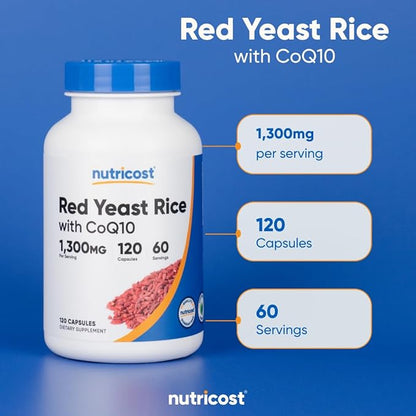 Nutricost Red Yeast Rice with CoQ10 1300mg, 120 Capsules, 60 Servings - Non-GMO, Gluten Free