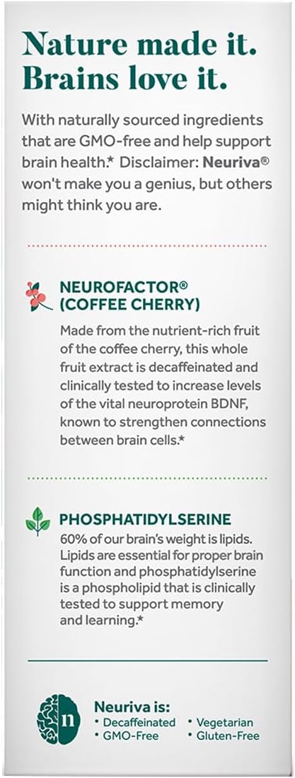 NEURIVA Original Brain Supplement for Memory, Focus & Concentration + Learning & Accuracy with Clinically Tested Nootropics Phosphatidylserine and Neurofactor, Caffeine Free, 30 Capsules (3 Pack)