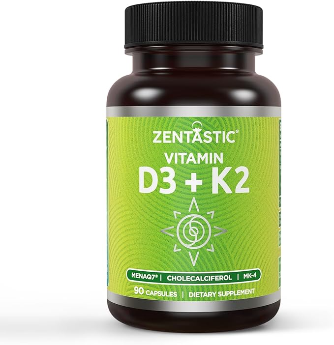 Zentastic Vitamin D3 K2, 5000IU & 200mcg, Vitamin D & Patented MK7 & MK4 for 3-in-1 Complex Support - Vegetarian, Non-GMO, 90 Caps