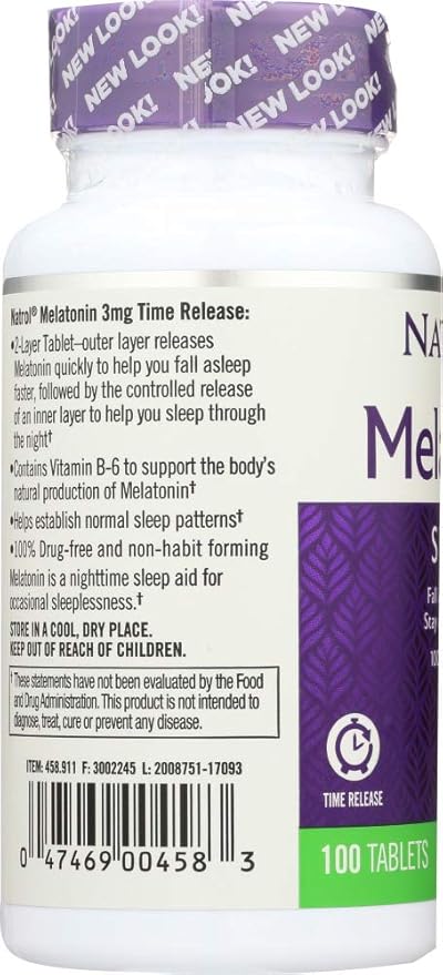 Natrol Melatonin 3 mg Sleep Time Release Dietary Supplement Tablets 100 ea (Pack of 4)