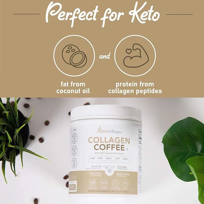 Peptide Protein Powder with Premium Columbian Coffee; Grass-Fed; Keto Friendly, MCT Coconut Oil Powder, Soy Free, Gluten Free, Sugar Free, 40mg Caffeine per Srving; 25 Servings; Original