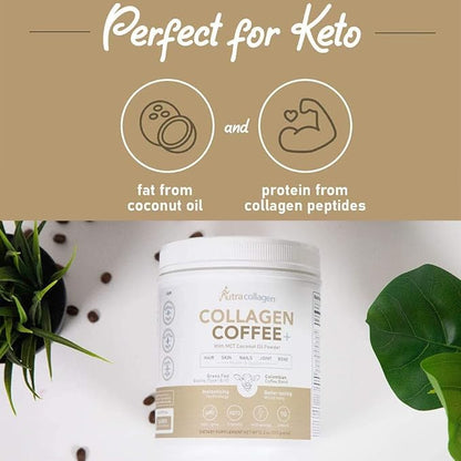 Peptide Protein Powder with Premium Columbian Coffee; Grass-Fed; Keto Friendly, MCT Coconut Oil Powder, Soy Free, Gluten Free, Sugar Free, 40mg Caffeine per Srving; 25 Servings; Original