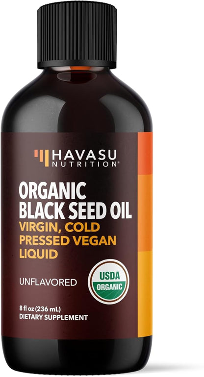 Organic Black Seed Oil Cold Pressed Liquid - Black Cumin Supplement for Immune System Function, Digestive Support, Hair Nourishment & Overall Health - 8 Fl Oz - Unflavored, Non-GMO, Vegan
