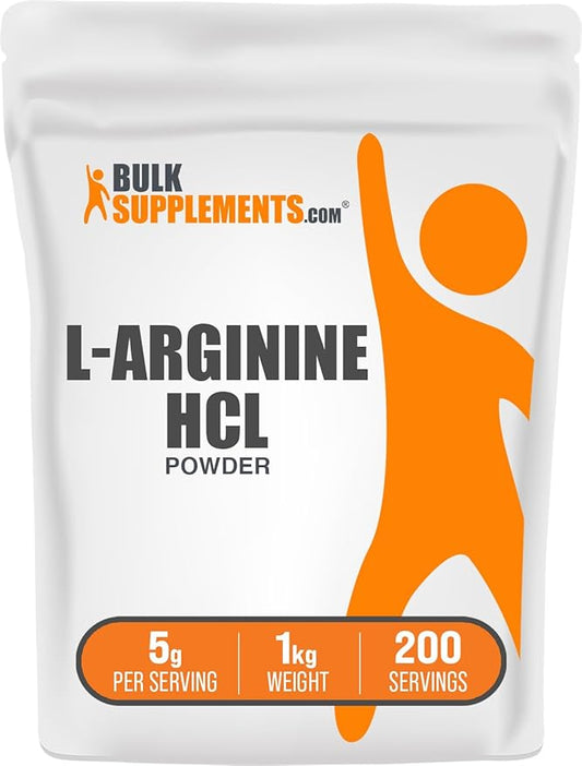 BulkSupplements.com L-Arginine HCl Powder - Nitric Oxide Supplement, Arginine Powder - Unflavored & Gluten Free, 5g per Serving, 1kg (2.2 lbs) (Pack of 1)