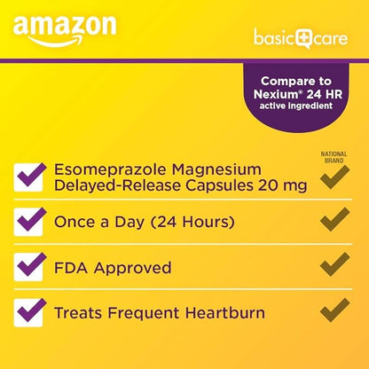 Amazon Basic Care Esomeprazole Magnesium Delayed Release Capsules, 20 mg, Acid Reducer, Heartburn Medicine, 42 Count
