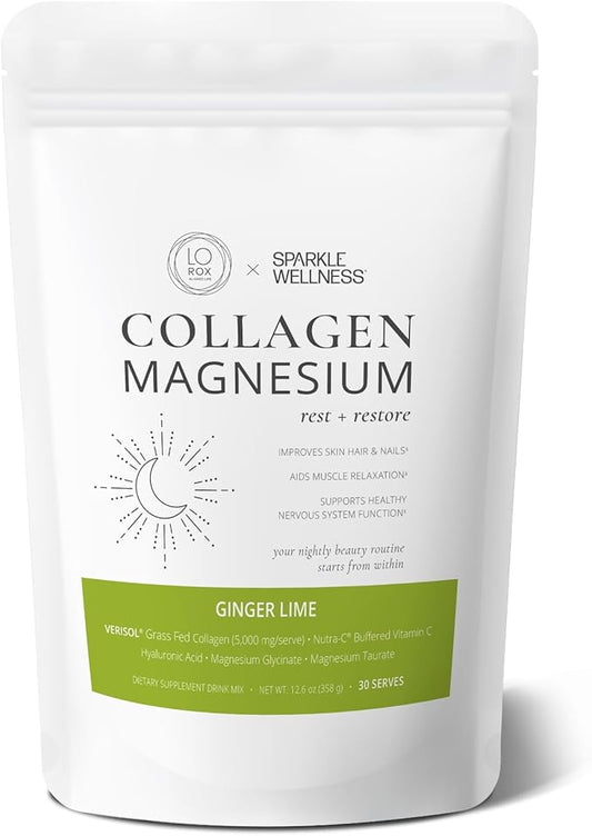 Collagen Magnesium Rest + Restore (Ginger Lime) [30 Serves] | VERISOL Bioactive Collagen Peptides, Magnesium Glycinate & Taurate Salts | Lauren Roxburgh Rest + Restore | Calming Nightly Beauty Routine
