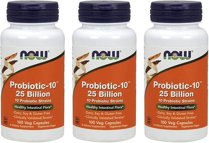 NOW Foods Probiotic-10 25 Billion, 100 Count (Pack of 3)