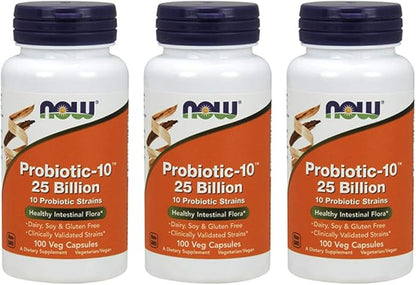 NOW Foods Probiotic-10 25 Billion, 100 Count (Pack of 3)