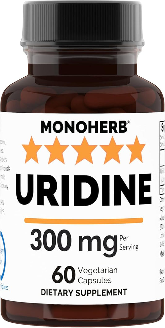Uridine Monophosphate 300 mg - 60 Veg Capsules | 150 mg per Capsule - Serving Size 2 Capsules: 300 mg - 30 Servings