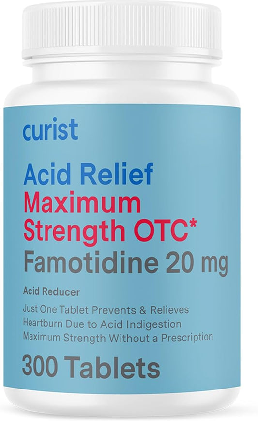 Curist Famotidine 20mg Bulk Pack (300 Count Tablets) Acid Reflux Medicine for Heartburn Relief - OTC Maximum Strength Stomach Acid Reducer - Anti Acid Relief Tablets for Indigestion Heartburn Relief