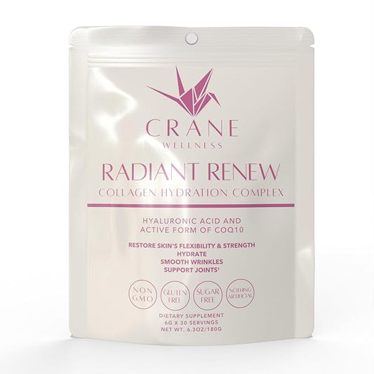 CRANE WELLNESS RADIANT RENEW - Marine Collagen Complex Powder | Non-Gmo, Gluten Free, Made in Japan