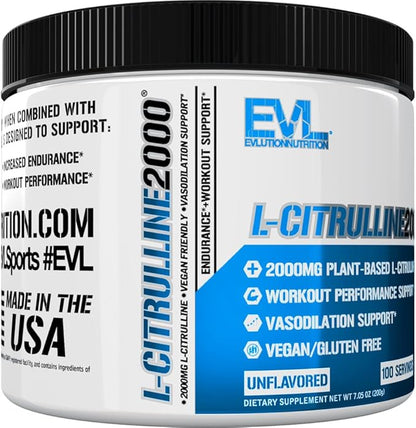 L-Citrulline2000 Nitric Oxide Pre Workout Powder - High Strength L Citrulline Powder for Enhanced Muscle Strength and Intense Pumps - Plant Based Nitric Oxide Booster - Unflavored