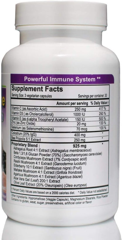 Powermuno Premium Immune Booster, Support 150 Vegi Caps - Elderberry, Propolis, Beta Glucan, Colostrum, Astragalus, Reishi, Cordyceps, Maitake, Agaricus Mushroom, Olive Leaf, Vitamin C, D, Zinc