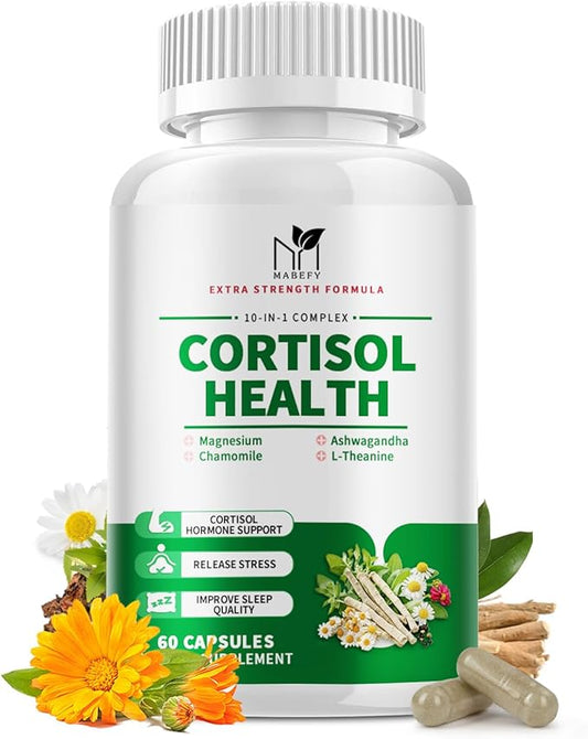 Cortisol Supplements for Women - 10 in 1 Cortisol Manager with Magnesium, Ashwagandha, L-Theanine, Cortisol Balance for Stress, Mood, Sleep, Cortisol Detox for Women - 60 Vegan Capsules