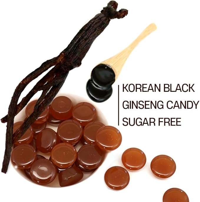 Korean Panax Black Ginseng Candy Real Sugar Free (200g X 2 Bags (400g)) - NO Corn Syrup. Smooth, Breath Refresher, Healthy Candy, Best Taste and Sugar Free, Energy Candy