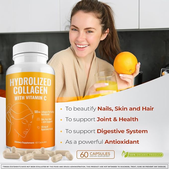 Hydrolyzed Collagen Powder Supplement | Promotes Hair, Nail, Skin, Bone, Joint Health, Gut Health | Hydrolyzed Grass Fed Collagen Peptides |Collagen for Women | 200gr (Capsules)