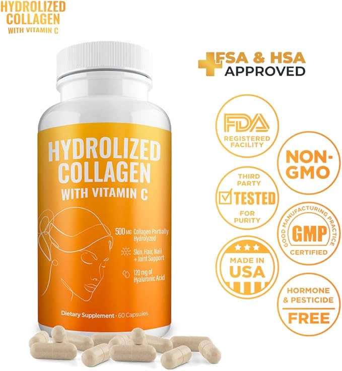Hydrolyzed Collagen Powder Supplement | Promotes Hair, Nail, Skin, Bone, Joint Health, Gut Health | Hydrolyzed Grass Fed Collagen Peptides |Collagen for Women | 200gr (Capsules)