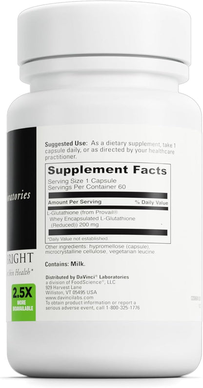 DAVINCI Labs Glutathione Bright - Helps Support Skin Health & Healthy Aging with Glutathione* - Easily Absorbable Formula - Gluten Free & Soy Free - 60 Vegetarian Capsules