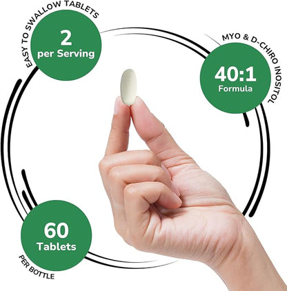 Genex Formulas 40:1 Myo-Inositol 2000mg D-Chiro Inositol 50mg (60 Tablets) Supports Hormone Balance & Ovarian Function - Vegan, Gluten Free, Non-GMO (30 Day Supply)