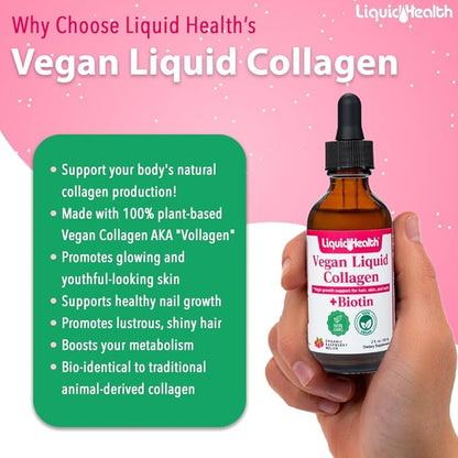 LIQUIDHEALTH 100% Vegan Collagen Plus Biotin 100,000mcg Liquid Drops - Plant-Based Liquid Collagen for Women & Men - Hair & Nail Growth, Skin Health, Boosts Metabolism - Made in USA, Non-GMO (2 Pack)