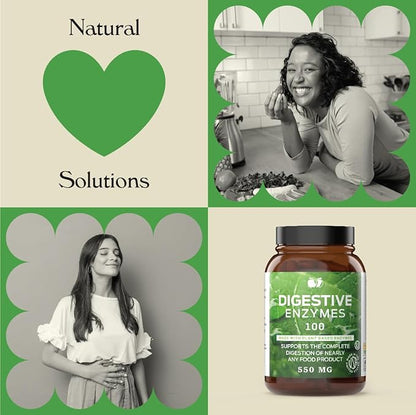 Digestive Enzymes Supplements, Natural Plant Based Superfood - 100 Capsules 600mg Probiotics Amylase Bromelain Lipase