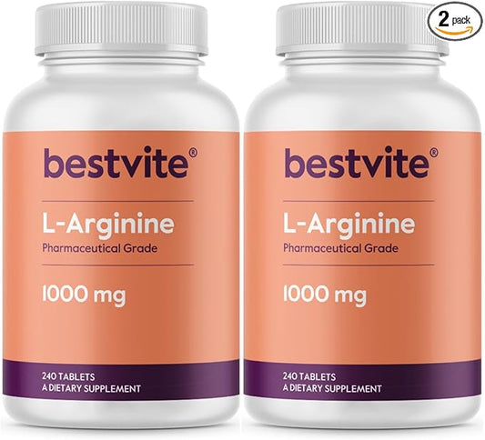 BESTVITE L-Arginine 1000mg (480 Tablets) (240 x 2) containing 20% More Pure L-Arginine as Compared to L-Arginine HCL Products
