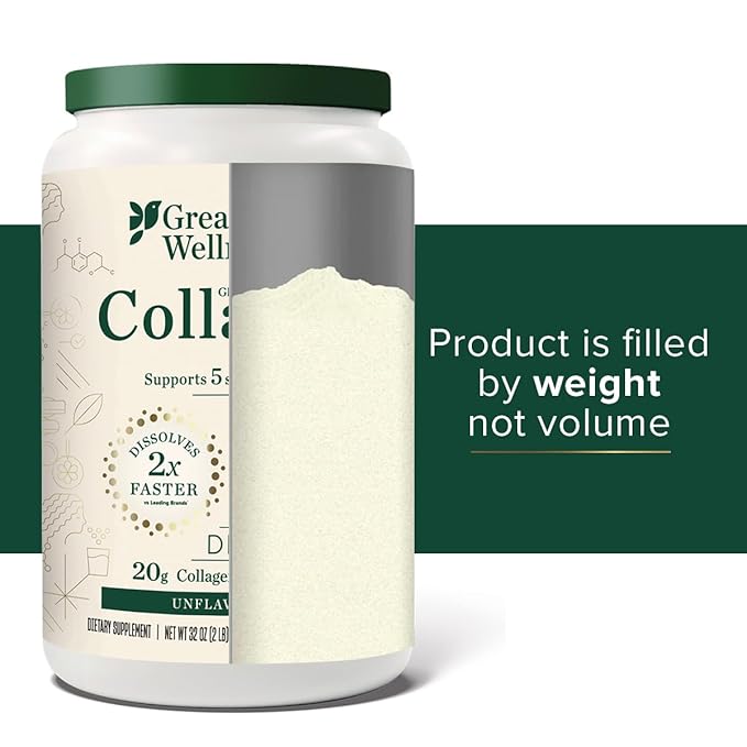 Great Lakes Wellness Bovine Collagen Peptides Powder for Skin, Hair, Nails, Joints & Digestion - Unflavored - Quick Dissolve Hydrolyzed, Wild Caught, MSC Certified, Non-GMO, Kosher - 32 oz