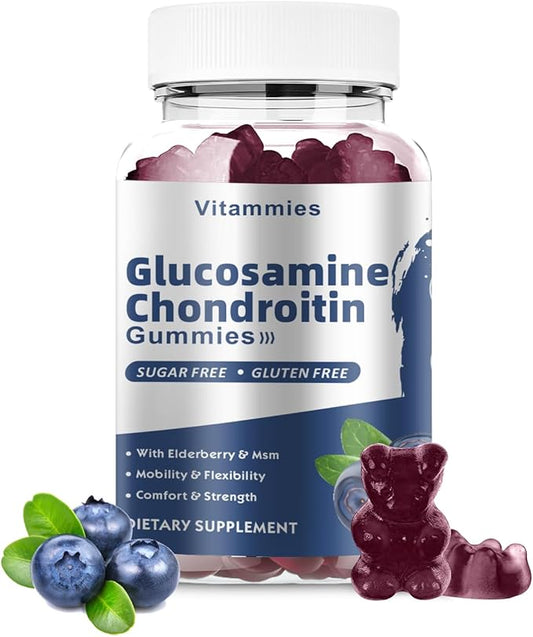 Glucosamine Chondroitin Gummies with MSM & Elderberry Extra Strength - Joint Support, Antioxidant Immune Support Supplement for Adults, Men & Women Minerals, coenzyme Q10, DHA- 60 Blueberry Gummies