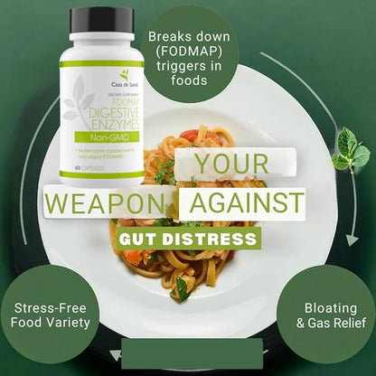 FODMAP Digestive Enzymes Certified| No High FODMAP inulin| FODMAP Keto Carnivore Intolerance Support| 18 Multi Enzyme Amylase Bromelain Lipase Lactase Protease Papain Alpha galactosidase & More No GMO