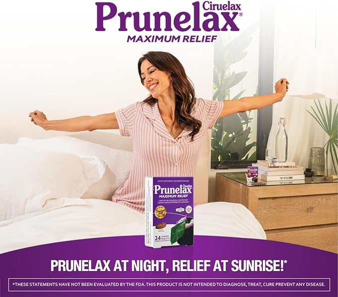 Prunelax Ciruelax Maximum Relief Laxative Tablets with Natural Senna for Occasional Constipation, Senna Extract, Vegan & Gluten-Free, Gentle Overnight Relief - 24ct