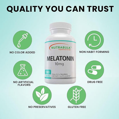 Melatonin 10 mg Tablets – Quick Release Natural Nighttime Sleep Aid for Adults. (180 Count)