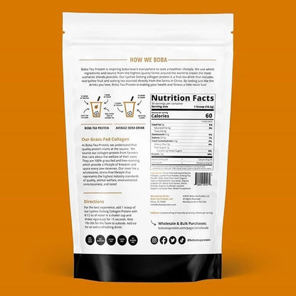 Boba Tea Protein Lychee Oolong Flavored Collagen | 30 Servings | Grass-Fed Hydrolyzed Bovine Collagen Powder for Men and Women | Promotes Hair, Nail, Skin, Bone, and Joint Health | No Added Sugar