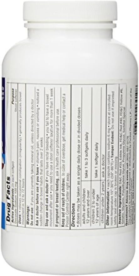 SDA Laboratories Docusate Sodium 100 mg Stool Softener, Fast-Acting Relief from Occasional Constipation for Easier Bowel Movements, 1000 Softgels (1 Pack)