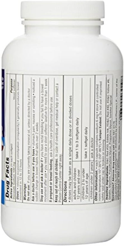 SDA Laboratories Docusate Sodium 100 mg Stool Softener, Fast-Acting Relief from Occasional Constipation for Easier Bowel Movements, 1000 Softgels (1 Pack)
