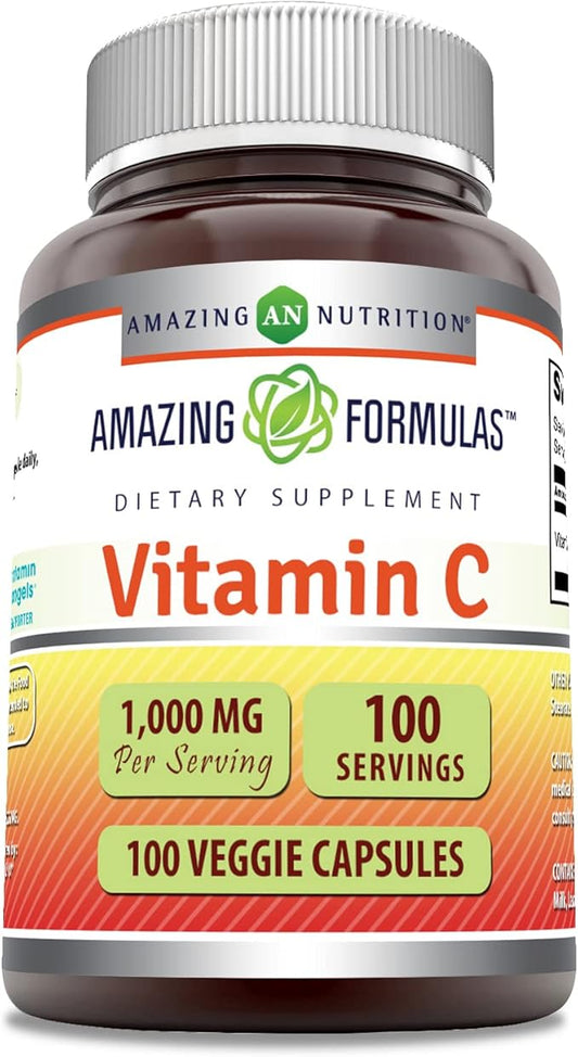 Amazing Formulas Vitamin C Supplement | 1000 Mg | Veggie Capsules | Non-GMO | Gluten-Free | Made in USA (100 Count, 1 Pack)