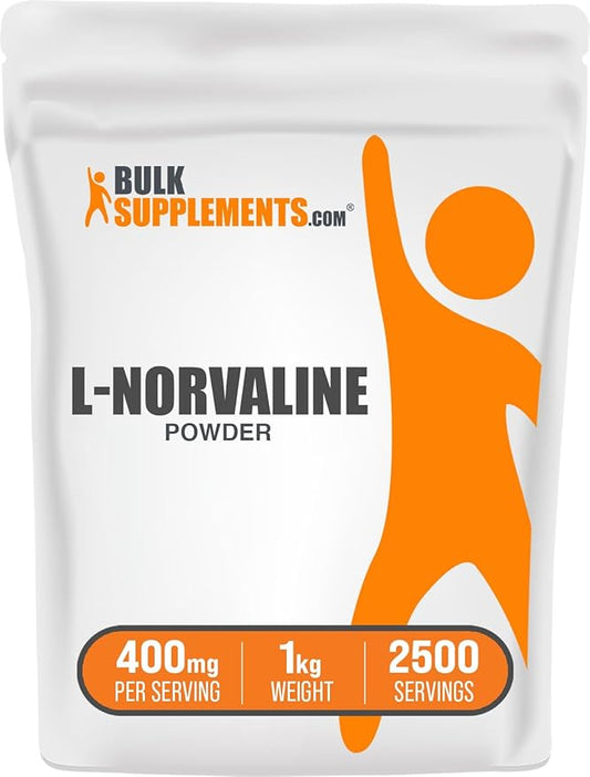 BulkSupplements.com L-Norvaline Powder - L-Norvaline Supplement, Nitric Oxide Supplement, Amino Acid - Gluten Free, 400mg per Serving, 1kg (2.2 lbs) (Pack of 1)