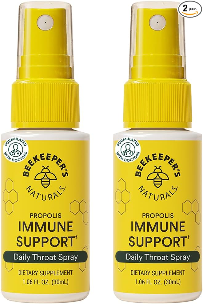 Beekeeper's Naturals Propolis Throat Spray, Natural Immune Support & Sore Throat Relief - Antioxidants, Keto, Paleo, Gluten-Free, 1.06 oz (Pack of 2)